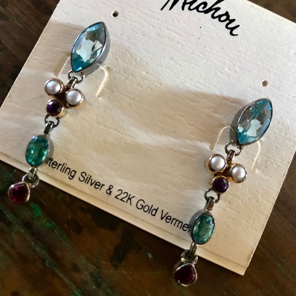 Artisan Earrings Aquamarine Amethyst Pearl